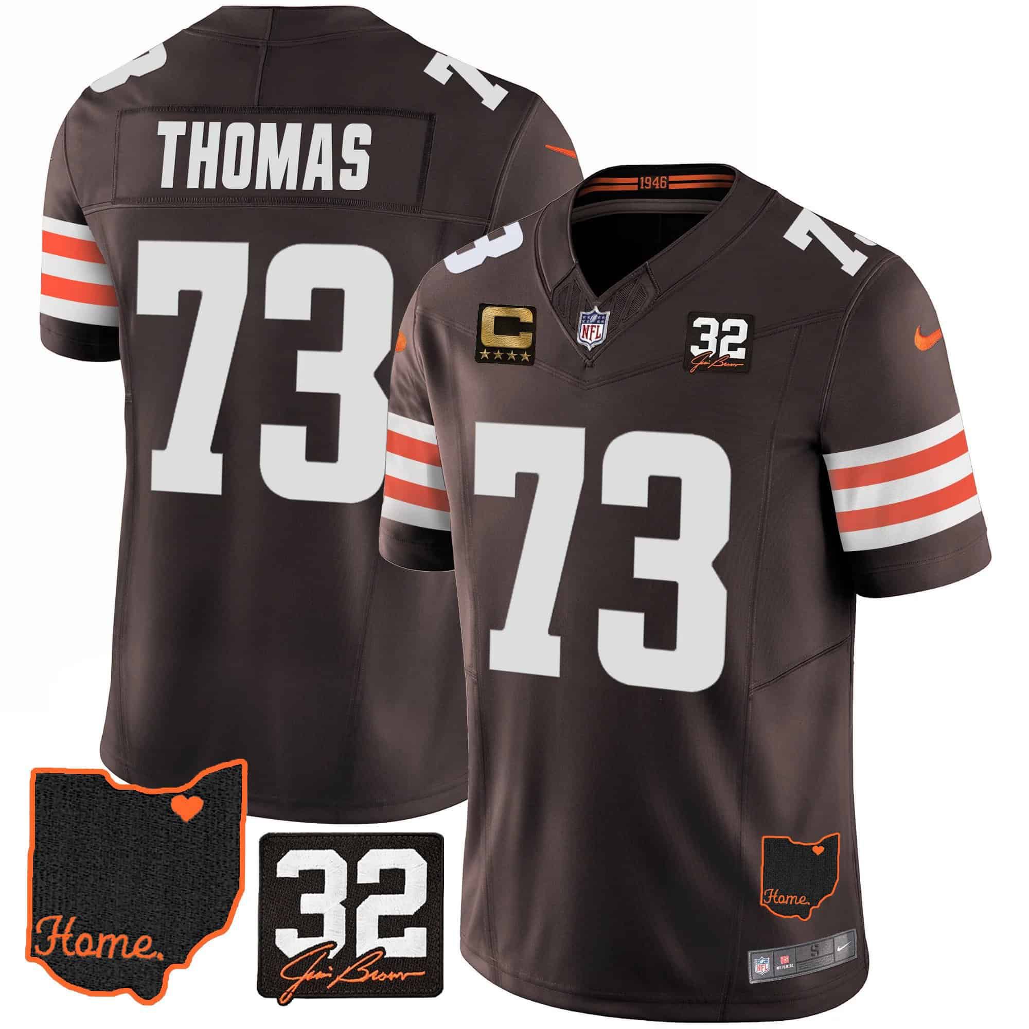 Men Cleveland Browns 73 Thomas Brown Memorial Home Patch 2024 Nike NFL Jersey style 1